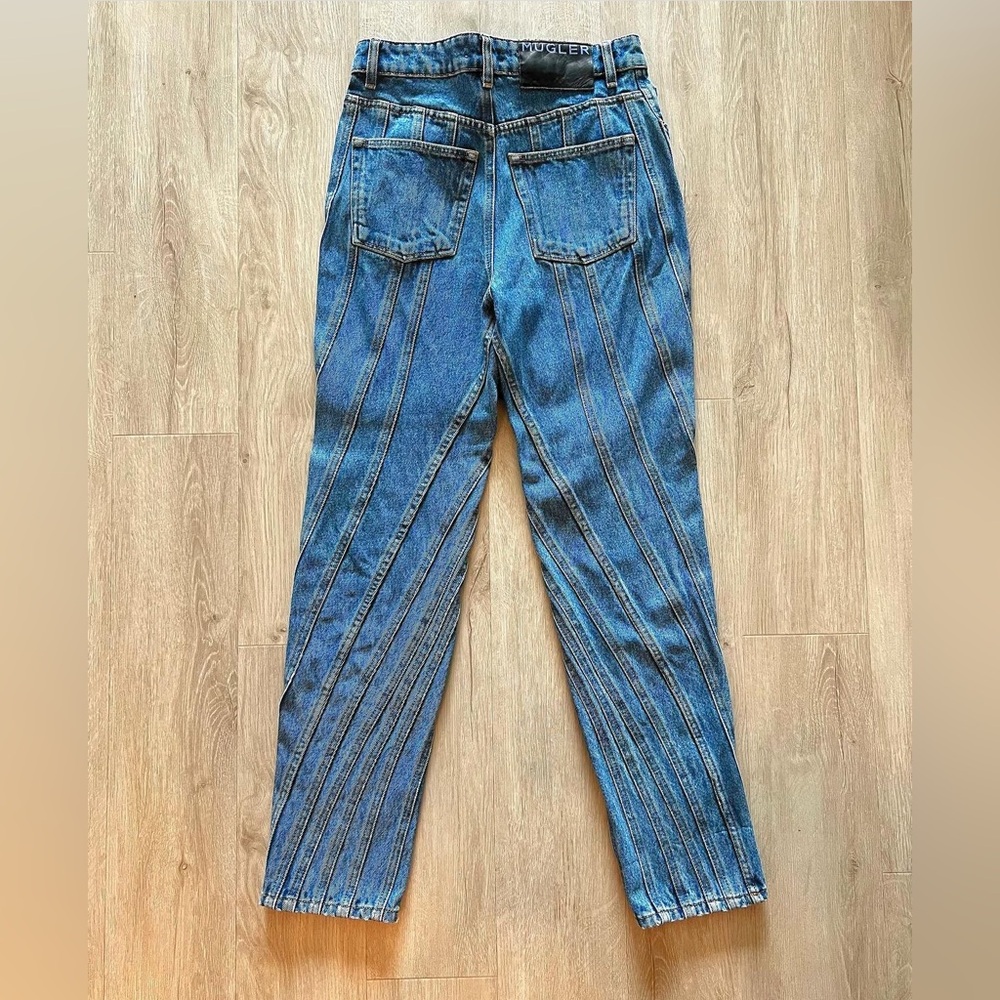 Thierry Mugler Blue Denim Spiral Jeans 36